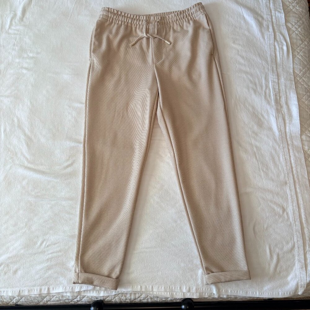 Zara Women’s Cream Tapered Joggers Size Medium Cuffed Hem Drawstring Trousers - Picture 3 of 6